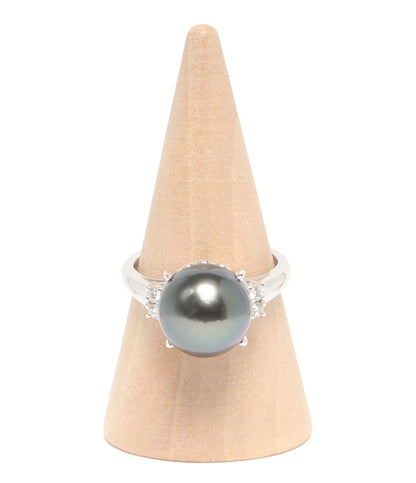 美品 TASAKI リング 指輪 Pt900 黒蝶真珠10.8mm ダイヤ0.09ct レディース SIZE 13号 タサキ