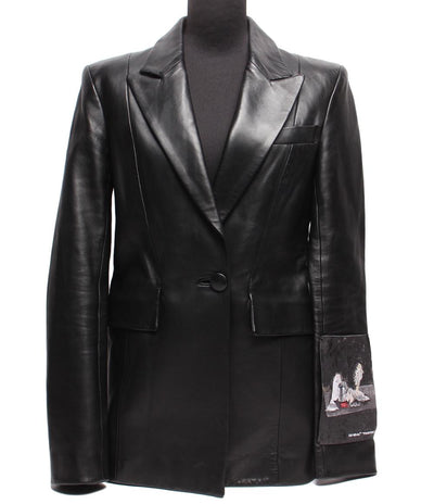 オフホワイト レザージャケット ペインティング パッチ ブレザー OWJA023F19986050 レディース SIZE 40 (M) OFF-WHITE