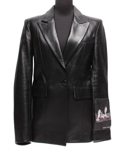 オフホワイト レザージャケット ペインティング パッチ ブレザー OWJA023F19986050 レディース SIZE 40 (M) OFF-WHITE