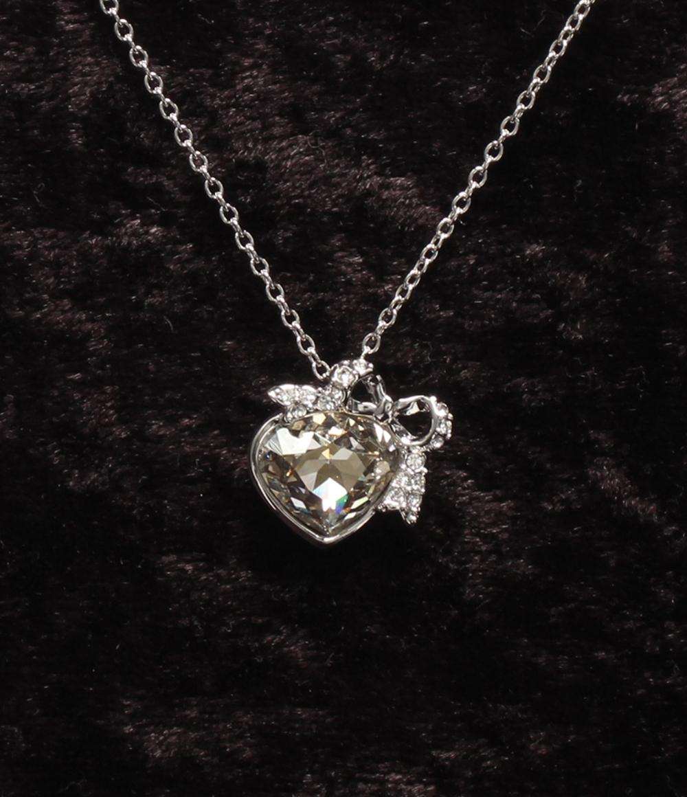 美品 SWAROVSKI ネックレス ハートモチーフ リボンモチーフ レディース スワロフスキー