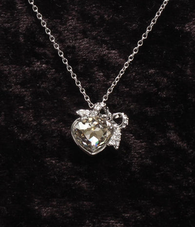 美品 SWAROVSKI ネックレス ハートモチーフ リボンモチーフ レディース スワロフスキー