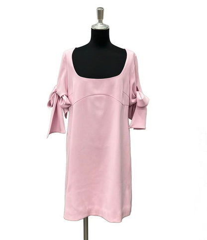 PINKO 半袖ワンピース スクエアネック ミニ 膝丈 ハーフスリーブ 五分袖 リボン Verdicchio レディース SIZE 46 (L) ピンコ