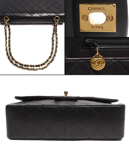 シャネル ダブルチェーンレザーショルダーバッグ ココマーク ゴールド金具 マトラッセ レディース CHANEL