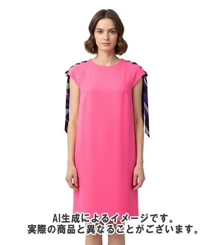 Emilio Pucci ノースリーブワンピース ミニ プリント入り シルクトリム ストレッチクレープ 3ERG31 レディース SIZE 44 (L) エミリオ・プッチ