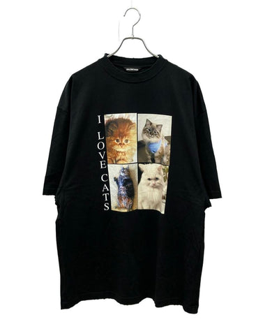 BALENCIAGA 半袖Tシャツ I LOVE CAT ダメージ加工 オーバーサイズ 猫 フォトプリント JT13 641614 TJVG8 1000 メンズ SIZE XXS バレンシアガ