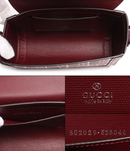 美品 グッチ レザーショルダーバッグ シルバー金具 スーパーミニショルダー GGシャドウ ロッソ アンコーラ レッド キャンバス 802029 525040