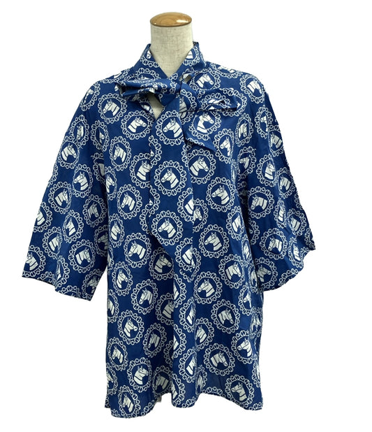 美品 グッチ 半袖リボンブラウス 乗馬プリントシャツ レディース SIZE 38 (S) GUCCI
