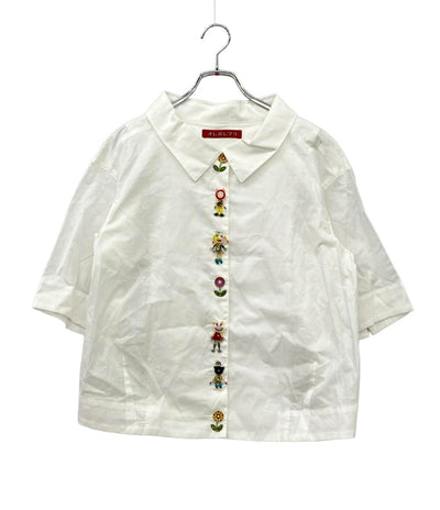 OLLEBOREBLA 半袖ブラウス  ビーズ  クリスタル  ボタンブローチ 216327 レディース オレボレブラ