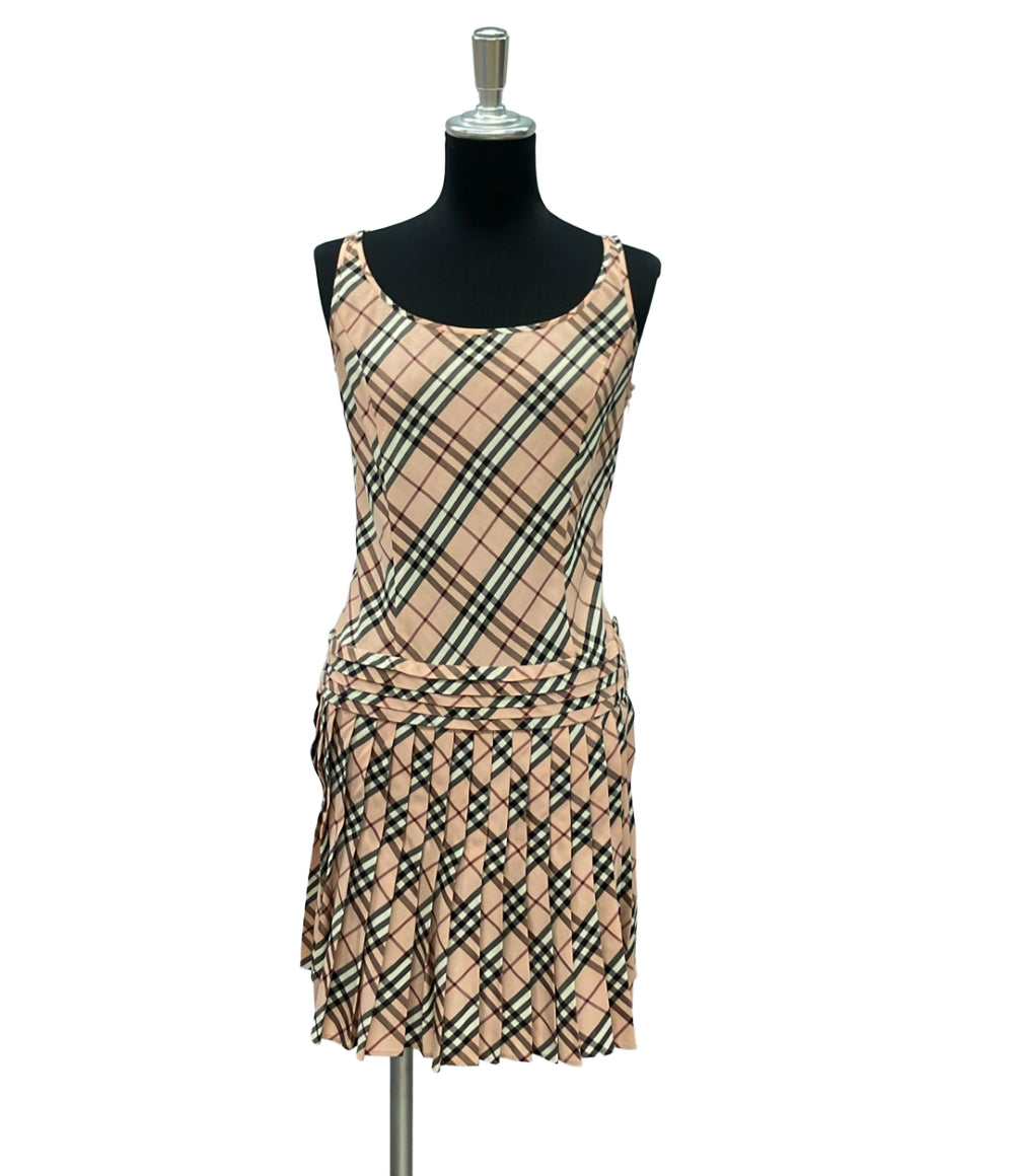 美品 BURBERRY ノースリーブワンピース プリーツ チェック FM538-457-12 レディース SIZE 38 (M) バーバリー