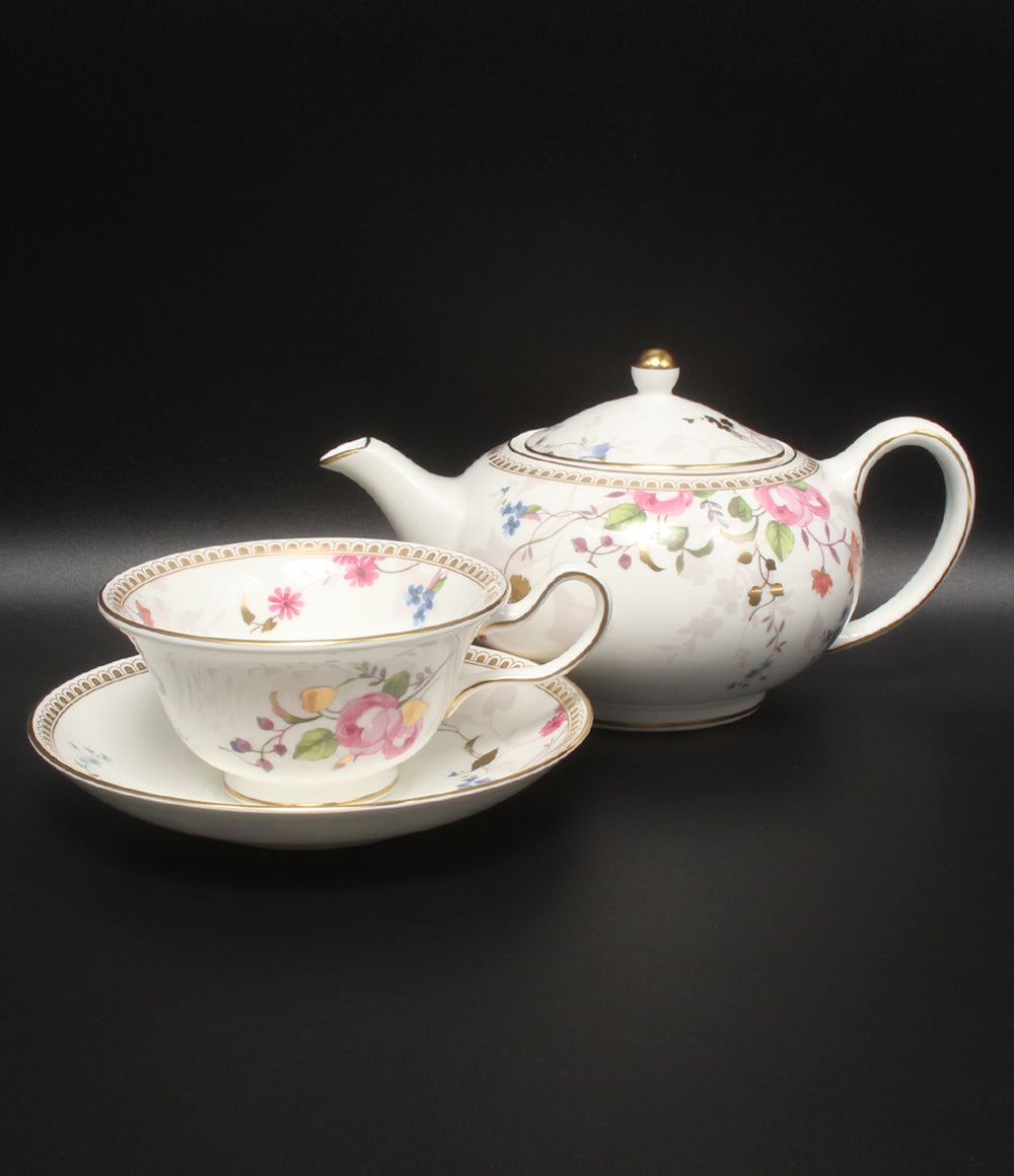 美品 WEDGWOOD ティーポット カップ＆ソーサー 2点セット ローズ ゴールド ウエッジウッド