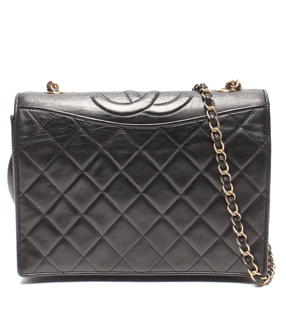 CHANEL チェーンショルダーバッグ 肩掛け ゴールド金具 シングルチェーン シングルフラップ マトラッセ ラムスキン レディース シャネル
