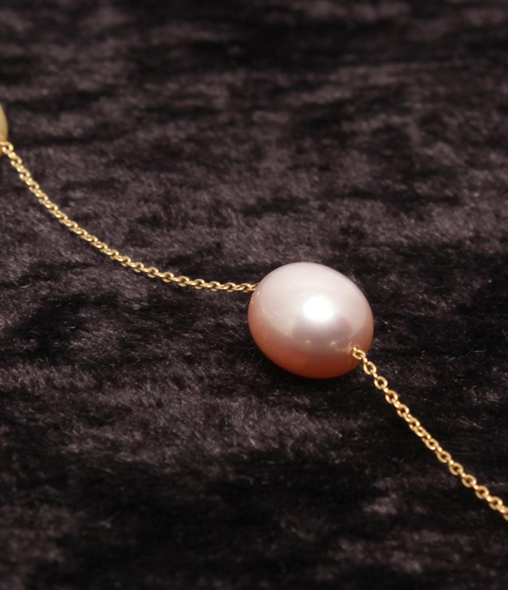 美品 ネックレス K18 淡水パール 9x6mm ステーション レディース