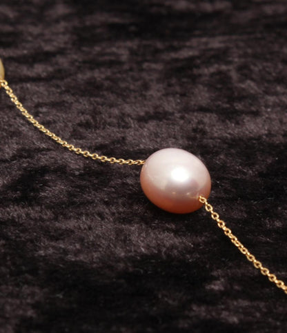美品 ネックレス K18 淡水パール 9x6mm ステーション レディース
