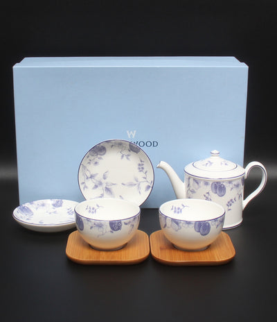 美品 WEDGWOOD ジャパニーズティーカップ 茶托 ティーポット 小皿 豆皿 ミニプレート 5点セット ブループラム ウェッジウッド