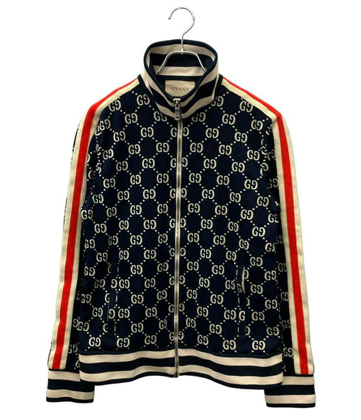 GUCCI GG総柄 ジャカード トラックジャケット ネイビー×レッド Lサイズ GUCCI（グッチ） トラックジャケット GGジャガード ジャージ 長袖