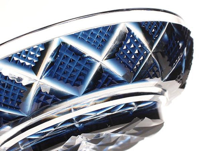 美品 島津薩摩切子 小皿 藍 8cm