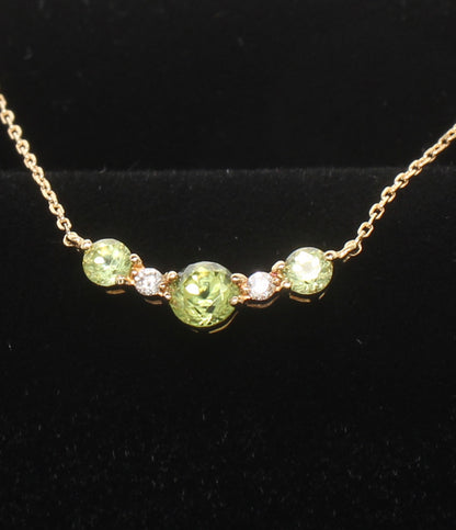 美品 STAR JEWELRY ネックレス K18 ペリドット ダイヤ 0.02ct レディース スタージュエリー