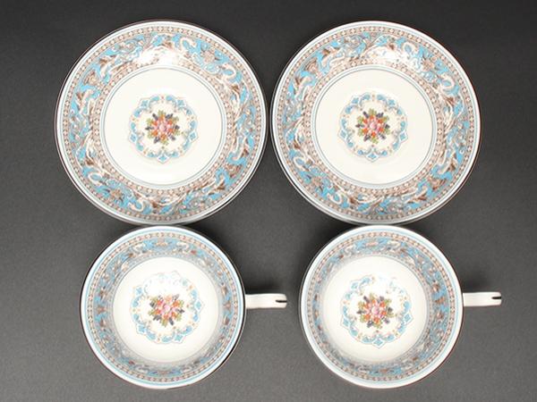 美品 ウエッジウッド カップ＆ソーサー 2客セット ペア フロレンティーン ターコイズ WEDGWOOD