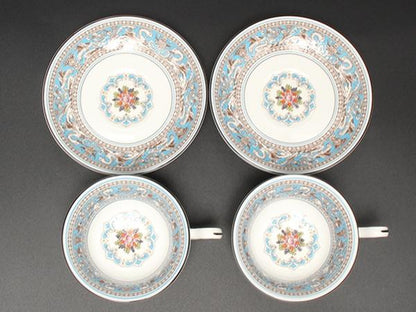美品 ウエッジウッド カップ＆ソーサー 2客セット ペア フロレンティーン ターコイズ WEDGWOOD