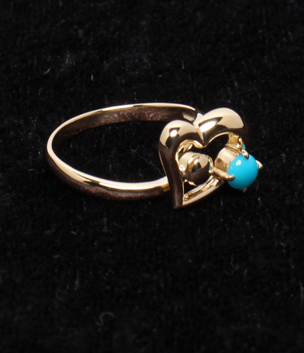 美品 リング 指輪 K18 ターコイズ ハートモチーフ レディース SIZE 10号