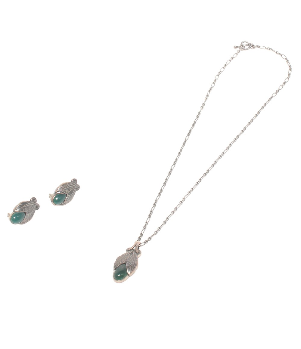 Georg Jensen ネックレス イヤリング SV925 2008 ヘリテージコレクション グリーンアゲート イヤーペンダント 2点セット レディース