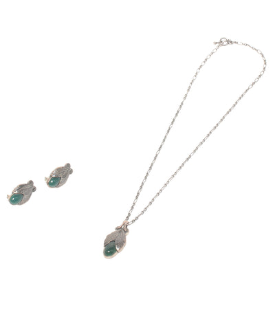 Georg Jensen ネックレス イヤリング SV925 2008 ヘリテージコレクション グリーンアゲート イヤーペンダント 2点セット レディース