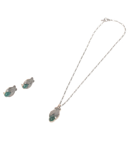 Georg Jensen ネックレス イヤリング SV925 2008 ヘリテージコレクション グリーンアゲート イヤーペンダント 2点セット レディース