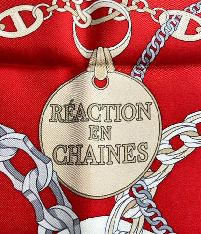 美品 エルメス スカーフ カレ90 シルク100% REACTION EN CHAINES レディース HERMES