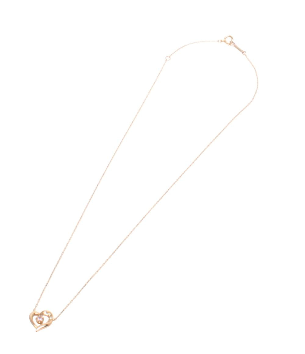 美品 4℃ ネックレス K18 ピンクトルマリン ダイヤ ハートモチーフ レディース ヨンドシー