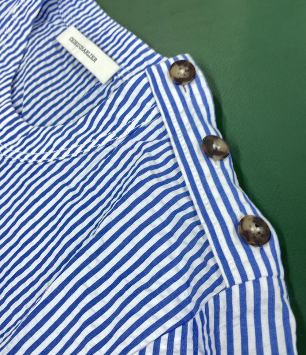 美品 セドリックシャルリエ ストライプ柄切り替え半袖ブラウス レディース (S) CEDRIC CHARLIER