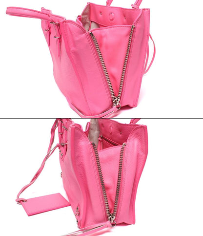 BALENCIAGA 2way ハンドバッグ ショルダーバッグ カーフスキンレザー ネオンピンク ショッキングピンク ペーパー ミニ A6 ジップアラウンド