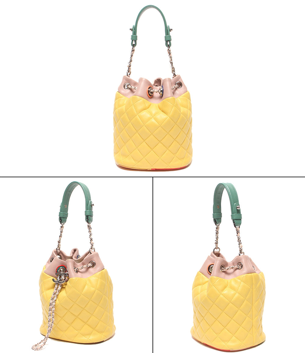 訳あり CHANEL 2WAYハンドバッグ ショルダーバッグ 斜め掛け 肩掛け シルバー金具 マトラッセ ラムスキン 巾着型 ココマーク レディース シャネル