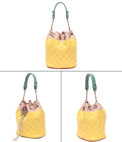 訳あり CHANEL 2WAYハンドバッグ ショルダーバッグ 斜め掛け 肩掛け シルバー金具 マトラッセ ラムスキン 巾着型 ココマーク レディース シャネル