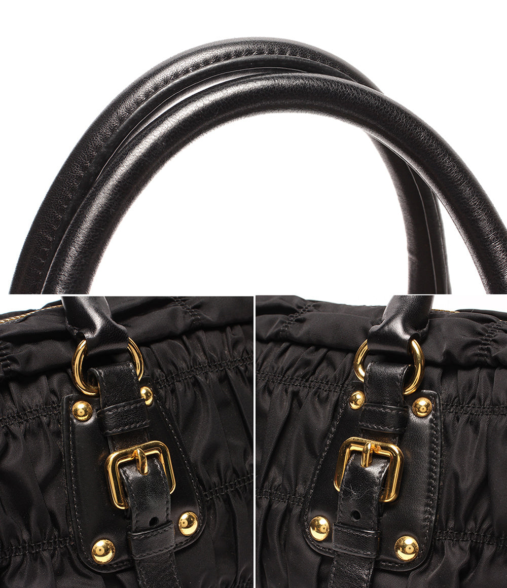 美品 PRADA ナイロン 2WAYハンドバッグ ショルダーバッグ 斜め掛け 肩掛け ギャザー BN1407 レディース プラダ