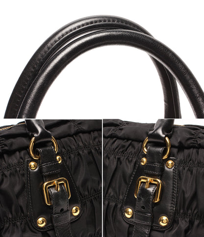 美品 PRADA ナイロン 2WAYハンドバッグ ショルダーバッグ 斜め掛け 肩掛け ギャザー BN1407 レディース プラダ