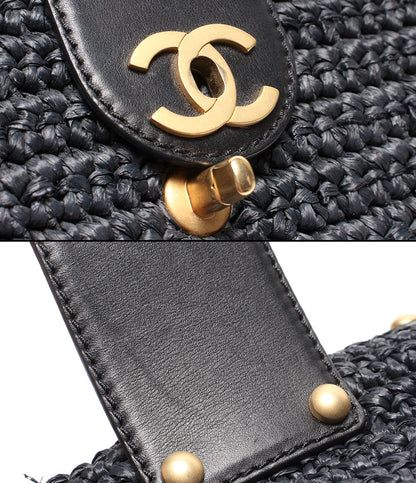 CHANEL チェーンショルダーバッグ トートバッグ 肩掛け ゴールド金具 ラフィア ココマーク レディース シャネル
