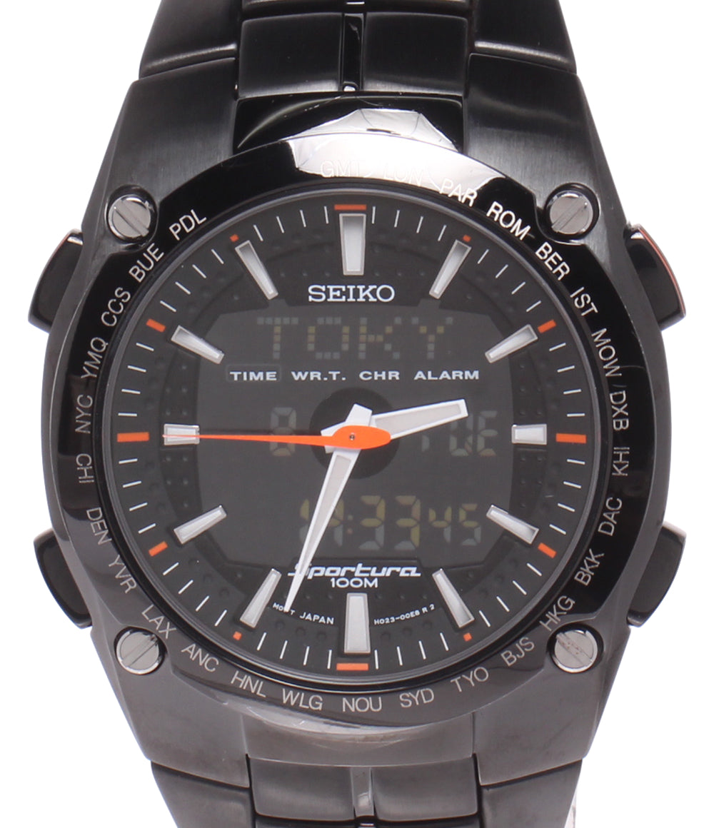 SEIKO 腕時計 スポーチュラ クオーツ ブラック H023-00E0 メンズ セイコー