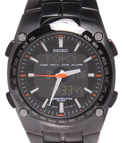 SEIKO 腕時計 スポーチュラ クオーツ ブラック H023-00E0 メンズ セイコー
