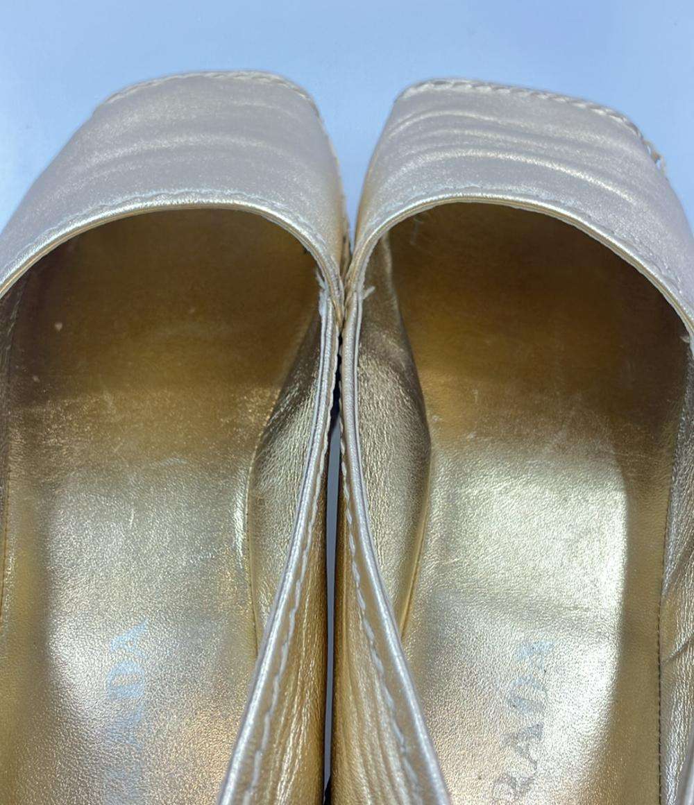 訳あり PRADA ピープトゥプラットフォーム エスパドリーユ 厚底 レディース SIZE 39 1/2 (XL) プラダ