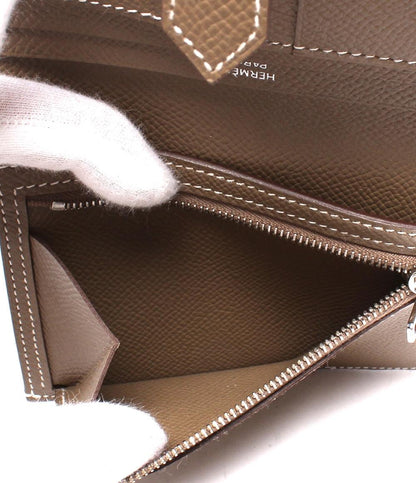 美品 HERMES 二つ折り財布 シルバー金具 Y刻印 エトゥープ ベアンコンパクト レディース エルメス