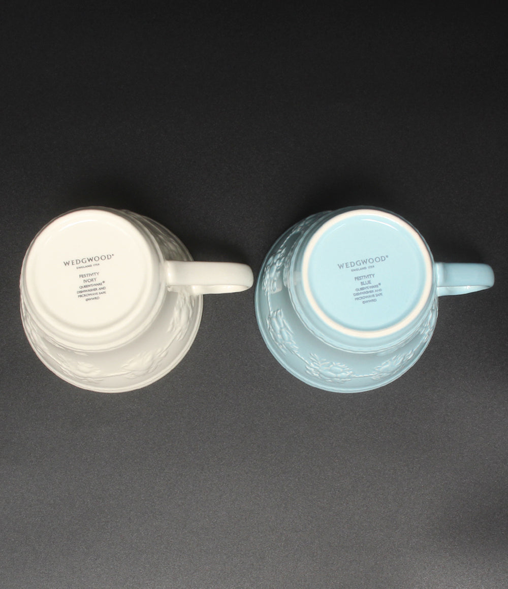 美品 WEDGWOOD マグカップ 2点セット ペア フェスティビティ アイボリー ブルー ウエッジウッド