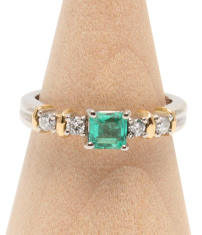 美品 リング 指輪 K18 Pt900 エメラルド 0.33ct ダイヤ 0.14ct レディース SIZE 9号