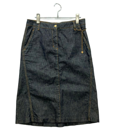 美品 Salvatore Ferragamo デニムスカート チェーン レディース SIZE 42 (XL) サルヴァトーレフェラガモ