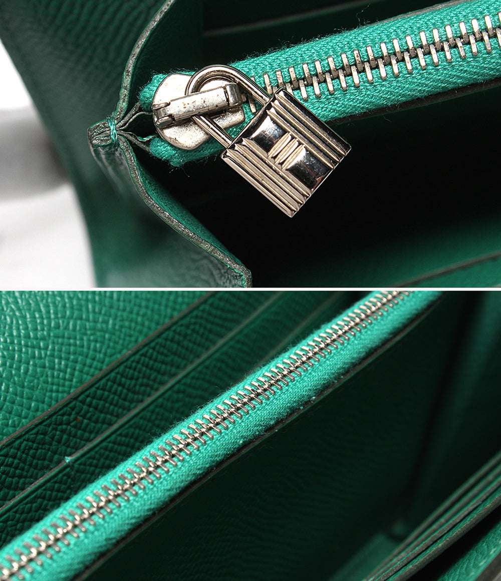 HERMES 長財布 シルバー金具 A刻印 ヴォーエプソン ヴェールジェイド ケリー ウォレット ロング レディース エルメス