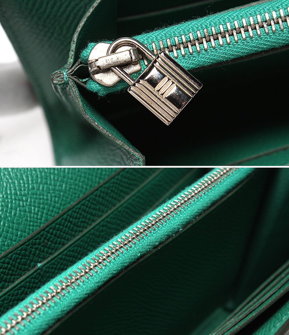 HERMES 長財布 シルバー金具 A刻印 ヴォーエプソン ヴェールジェイド ケリー ウォレット ロング レディース エルメス