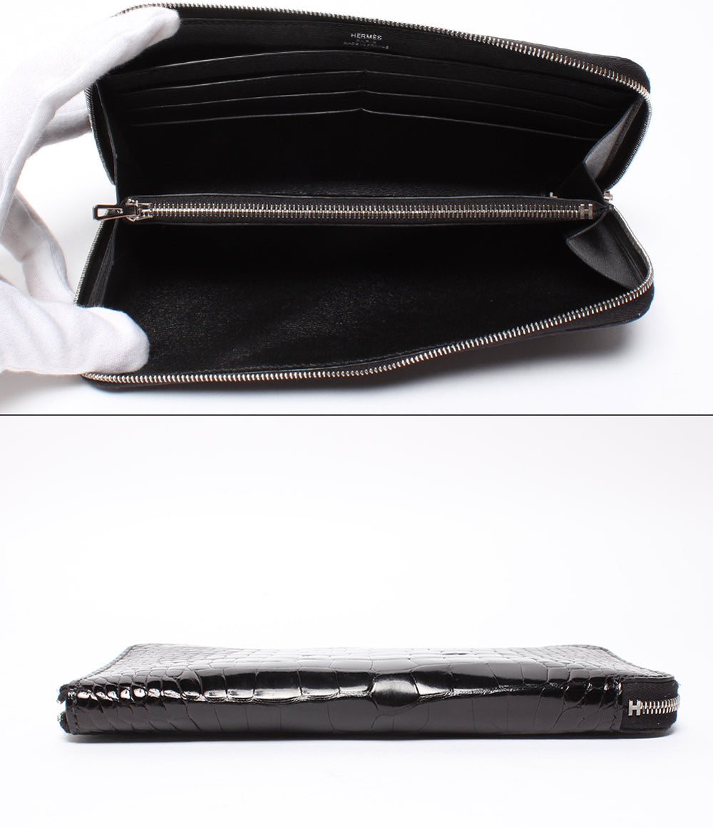 HERMES ラウンドファスナー長財布 クロコダイル アリゲーター シルバー金具 U刻印 アザップ ロング クラシック レディース メンズ エルメス