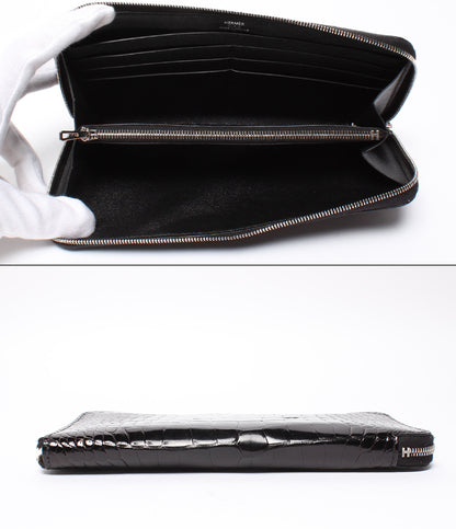 HERMES ラウンドファスナー長財布 クロコダイル アリゲーター シルバー金具 U刻印 アザップ ロング クラシック レディース メンズ エルメス