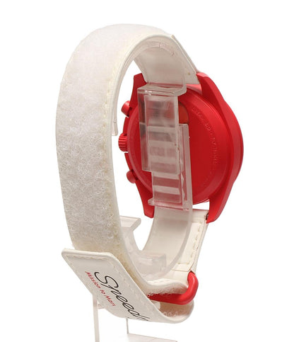 美品 Swatch OMEGA 腕時計 スピードマスター クオーツ ホワイト S033R100 ユニセックス スウォッチ オメガ