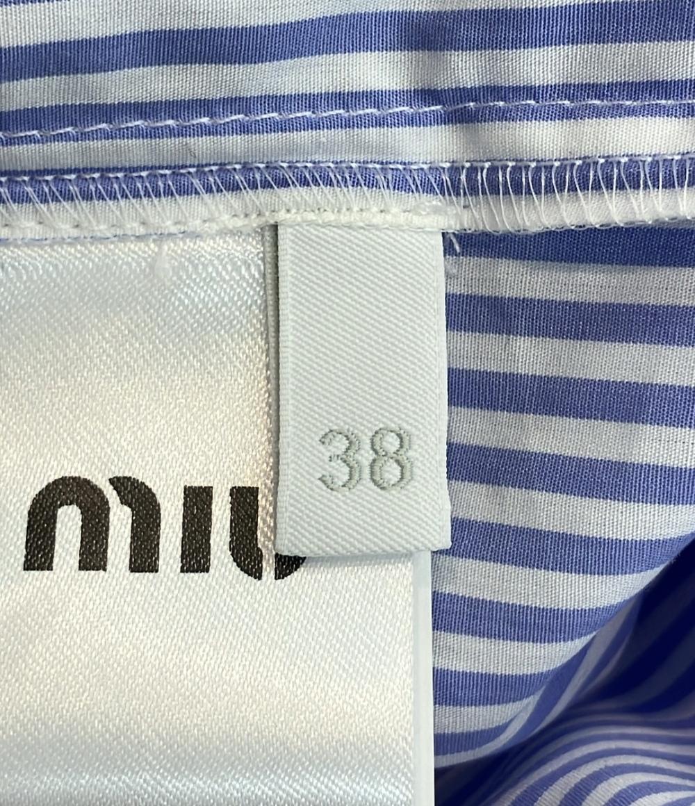 美品 ミュウ ミュウ フリルカラーストライプシャツ レディース SIZE 38