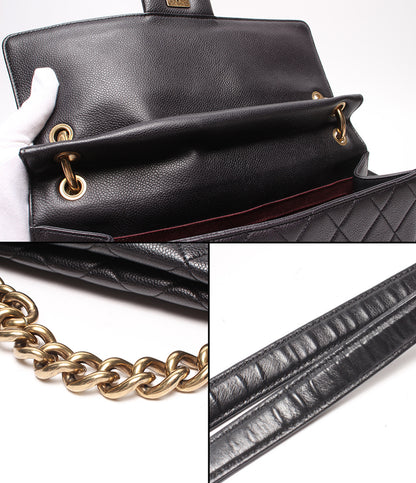 CHANEL 2WAYチェーンハンドバッグ ショルダーバッグ 肩掛け ゴールド金具 マトラッセ キャビアスキン 18番台 レディース シャネル